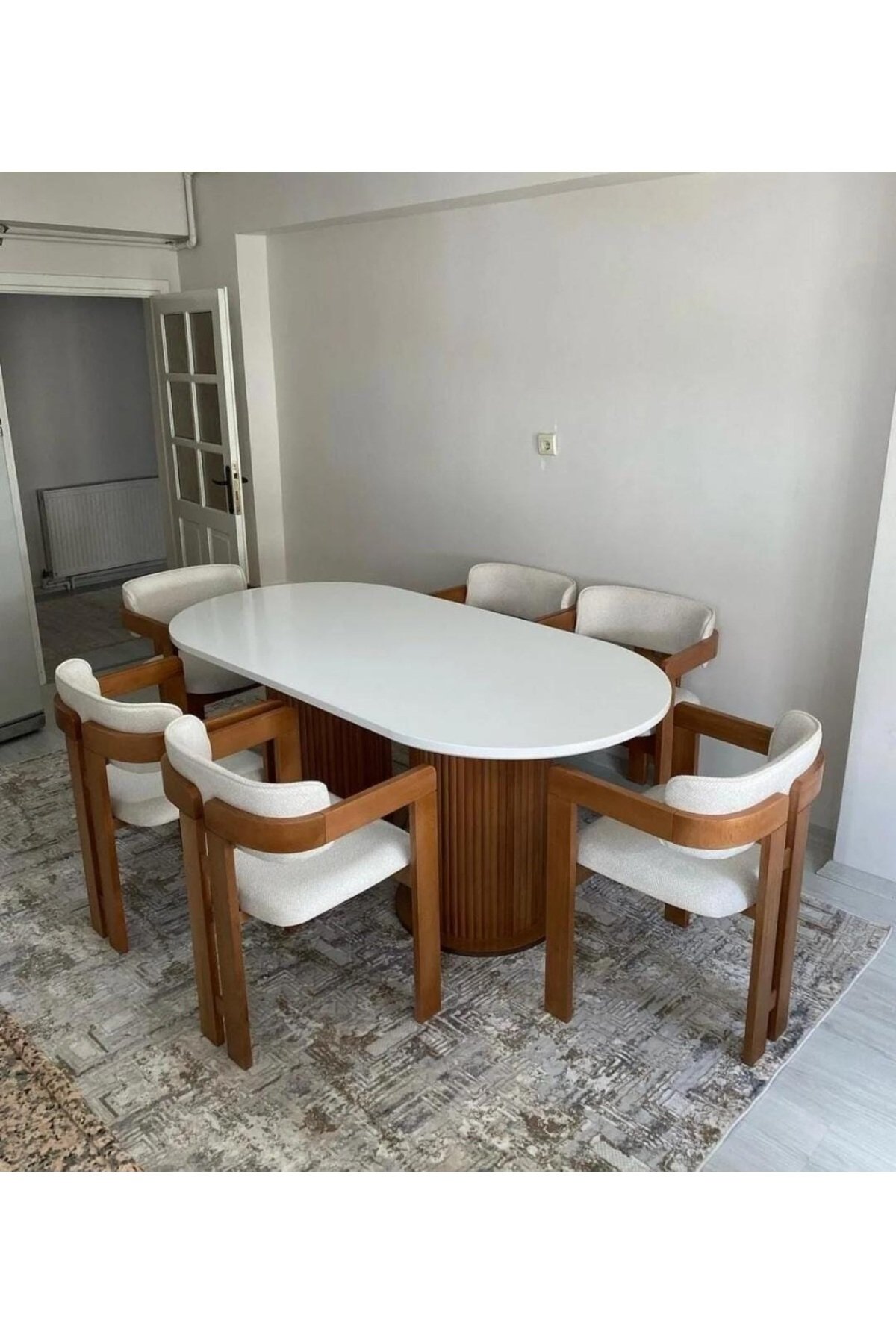 Bohem Masa Takımı Ahşap T Kollu Ahşap Masa Takımı 6 Kişilik Masa Sandalye Takımı İskandinav Takım