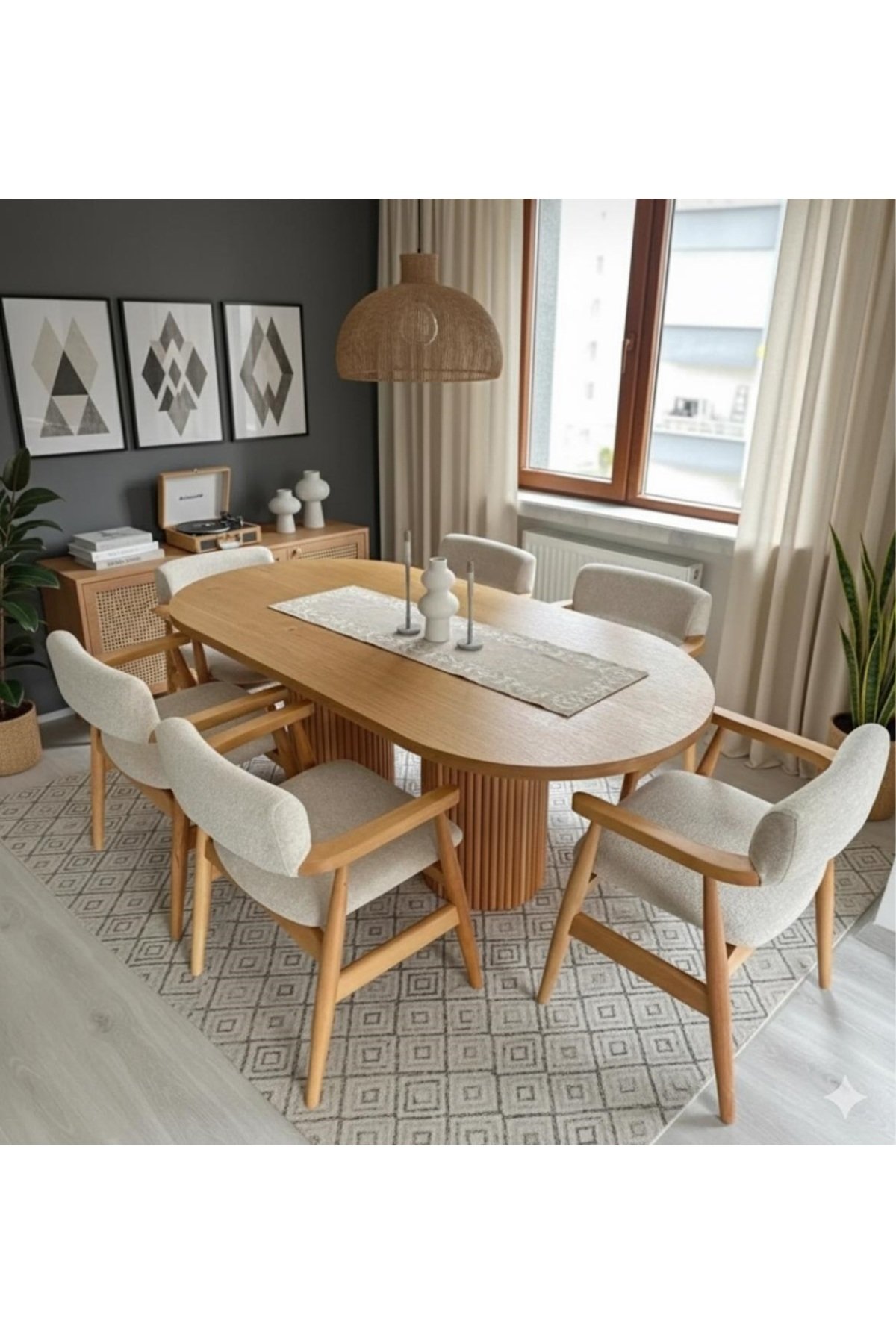 Bohem Masa Takımı RİO Kollu Ahşap Masa Takımı 6 Kişilik Masa Sandalye Takımı İskandinav Takım
