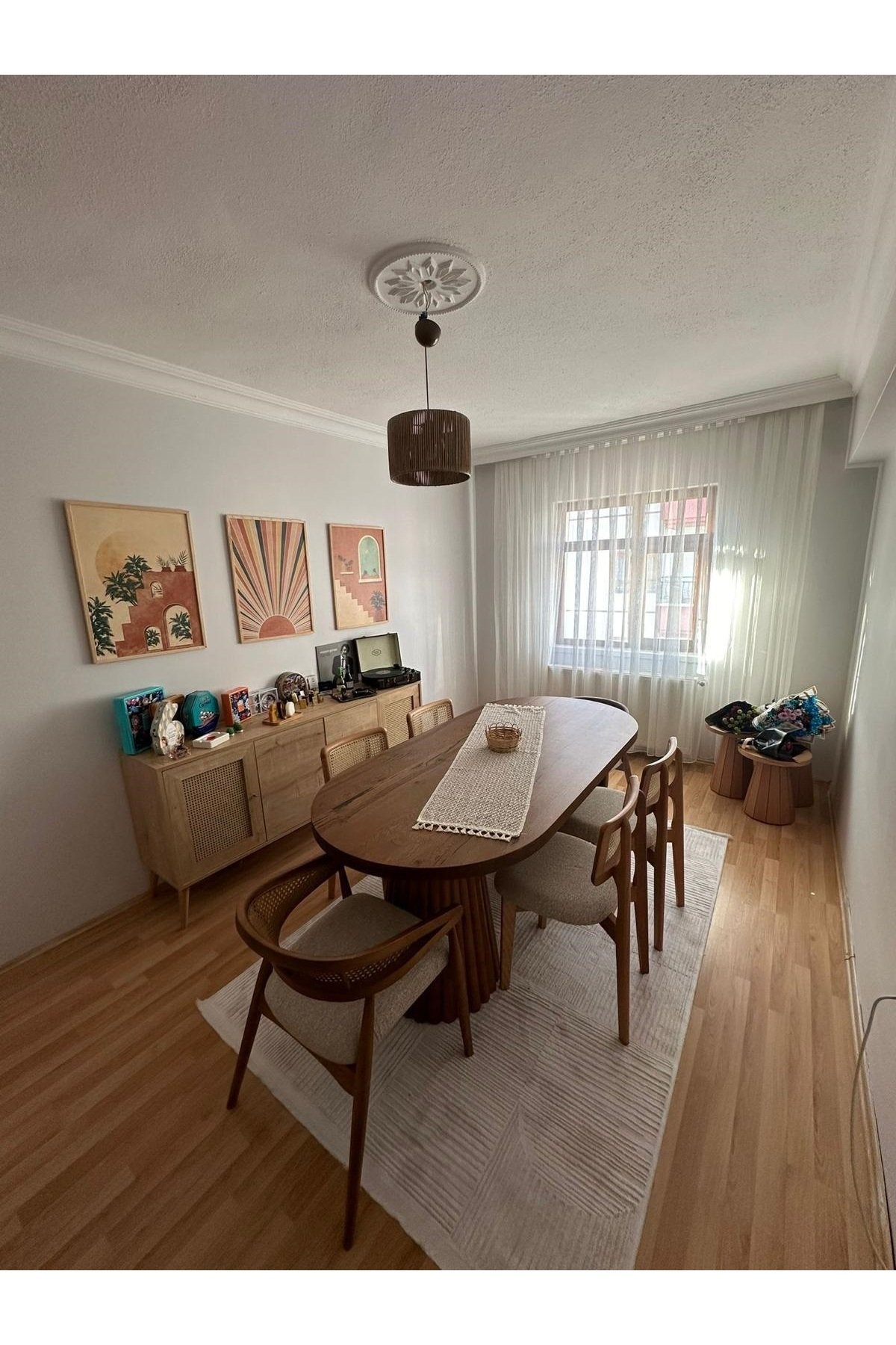 Bohem Masa Takımı Gazel Ceviz Ahşap Masa Takımı 6 Kişilik Masa Sandalye Takımı İskandinav Takım