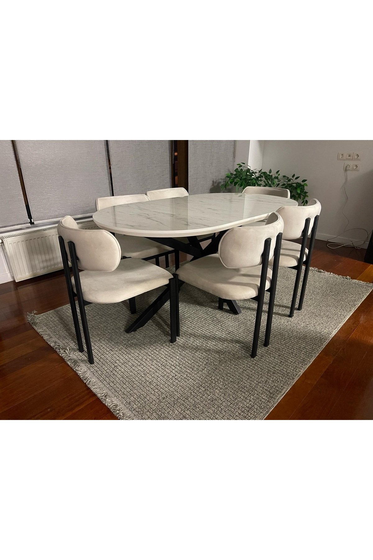 Bohem Masa Takımı Ahşap Masa Takımı 6 Kişilik Masa Sandalye Metal Dibo Takımı İskandinav Takım