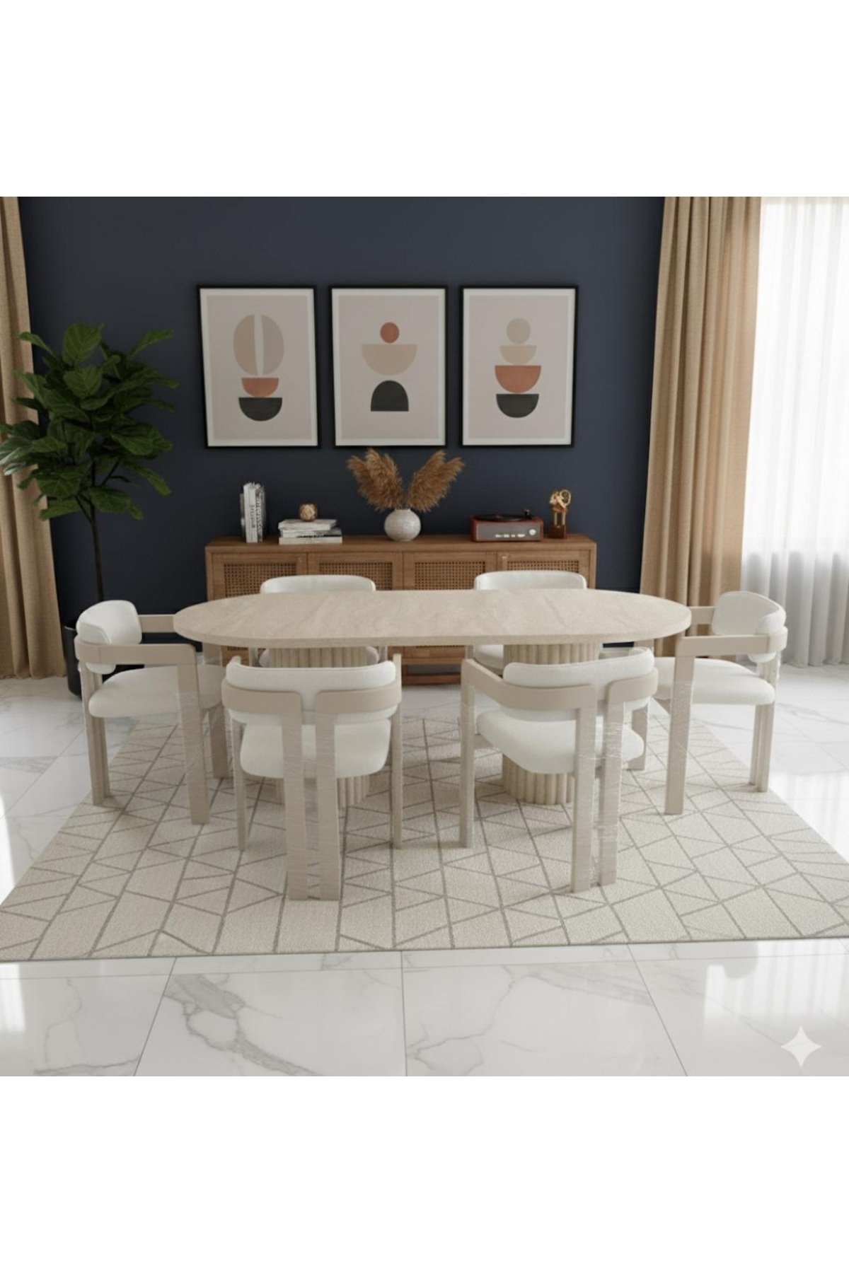 Bohem Masa Takımı Ahşap Masa Takımı 6 Kişilik Masa Sandalye Takımı İskandinav Takım