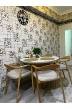 Bohem Yuvarlak Masa Seti 4 Kişilik – Doğal Ahşap