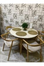 Bohem Yuvarlak Masa Seti 4 Kişilik – Doğal Ahşap - Görsel 2