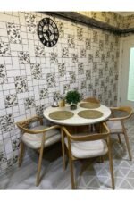 Bohem Yuvarlak Masa Seti 4 Kişilik – Doğal Ahşap - Görsel 3