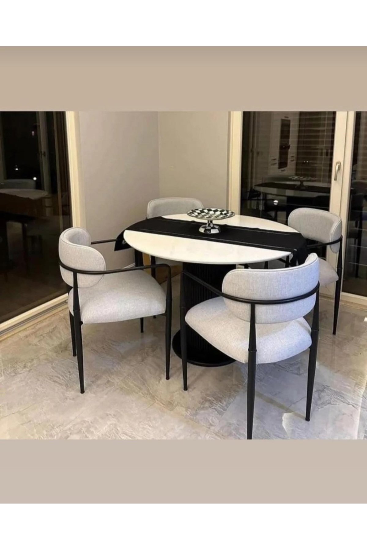 Yuvarlak Ahşap Masa Takımı Bohem 4 Kişilik Mutfak Masa Sandalye Takımı İskandinav