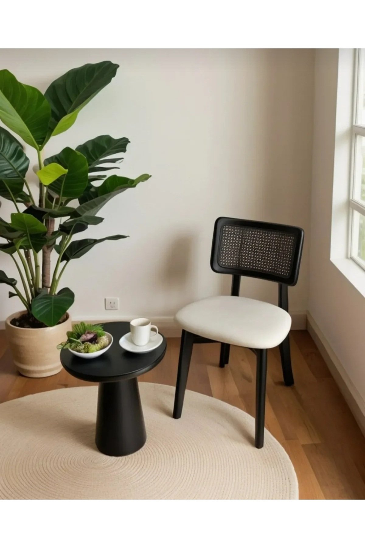 Siyah Zion Hasırlı (1 ADET) Sandalye, Zion Hasırlı Mutfak ve Bahçe Sandalyesi