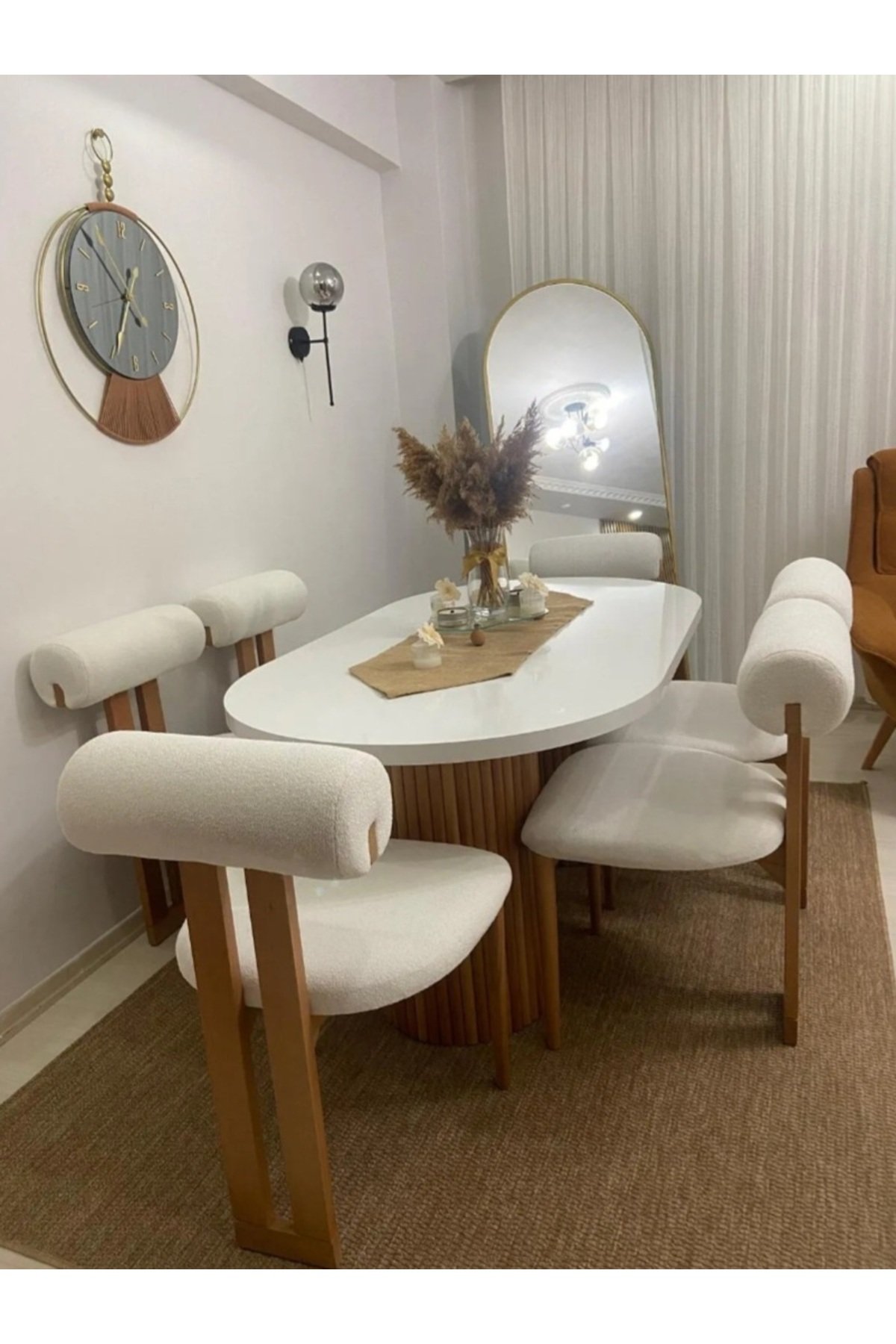 Ahşap Sandalye Tombak Masa (90x170) ve 6 adet Sandalye Takımı