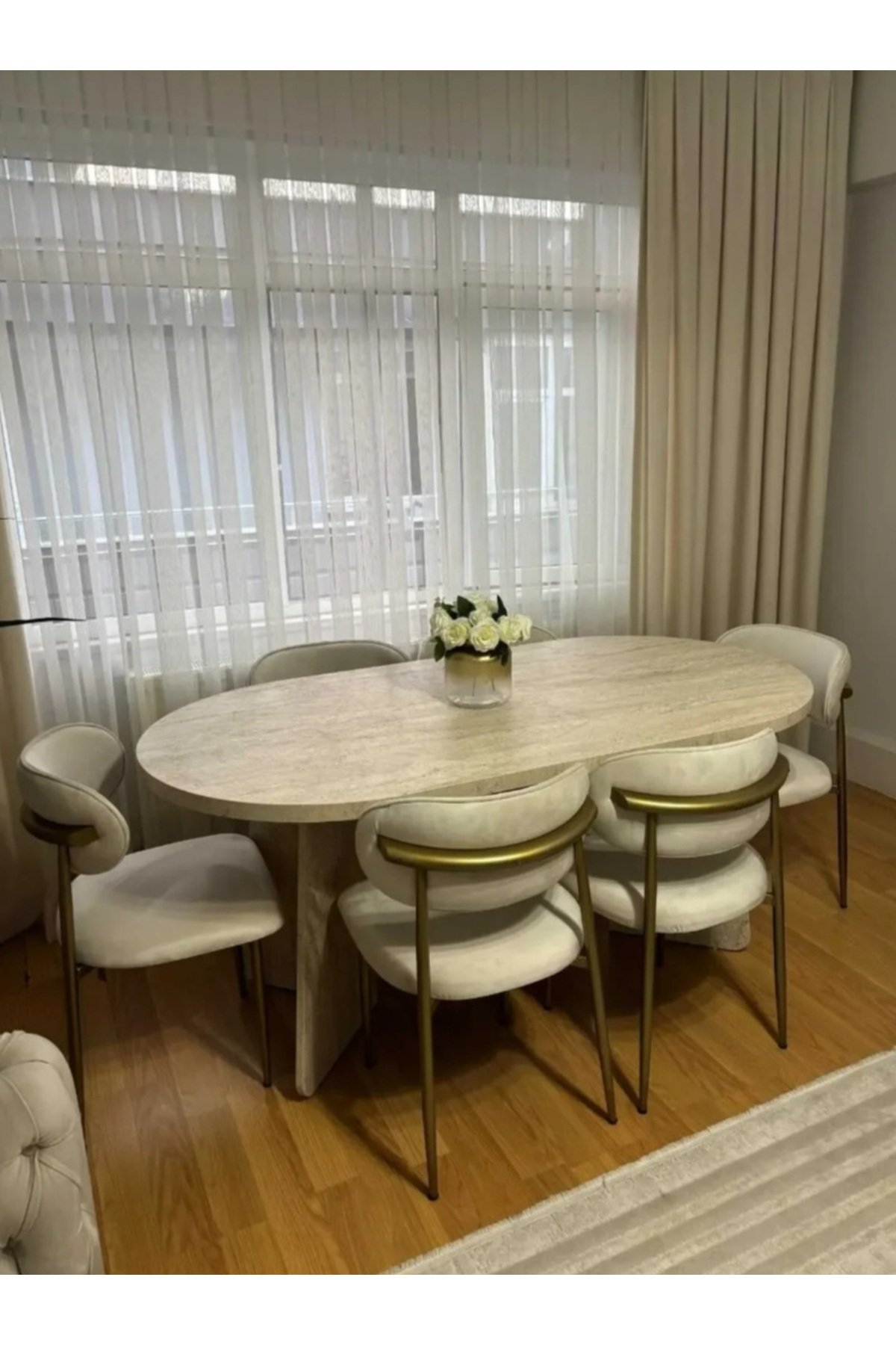 Bohem Bella Masa Takımı Ahşap Masa Takımı 6 Kişilik Masa Sandalye Takımı İskandinav Takım