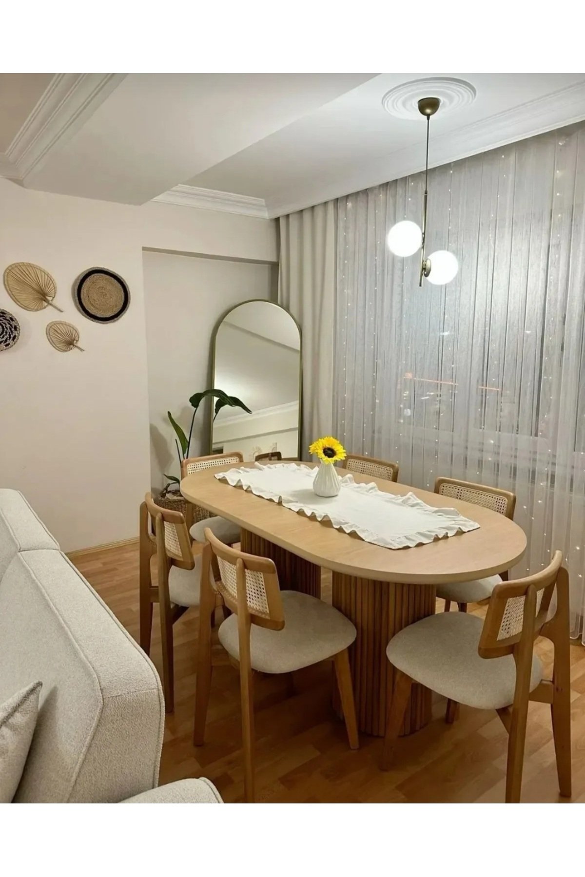 Bohem Masa Takımı Ahşap Masa Takımı 6 Kişilik Zion Hasırlı Sandalyeli Yemek Odası Takımı