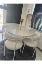 Bohem Yuvarlak Masa Seti Teddy Sandalyeli 4 Kişilik