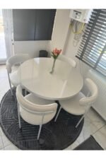 Bohem Yuvarlak Masa Seti Teddy Sandalyeli 4 Kişilik - Görsel 3