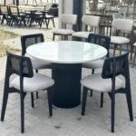 Yuvarlak Ahşap Zion Masa Takımı Bohem 4 Kişilik Mutfak Masa Sandalye Takımı İskandinav Hasır