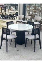 Bohem Yuvarlak Masa Seti Zion Hasırlı Sandalyeli 4 Kişilik
